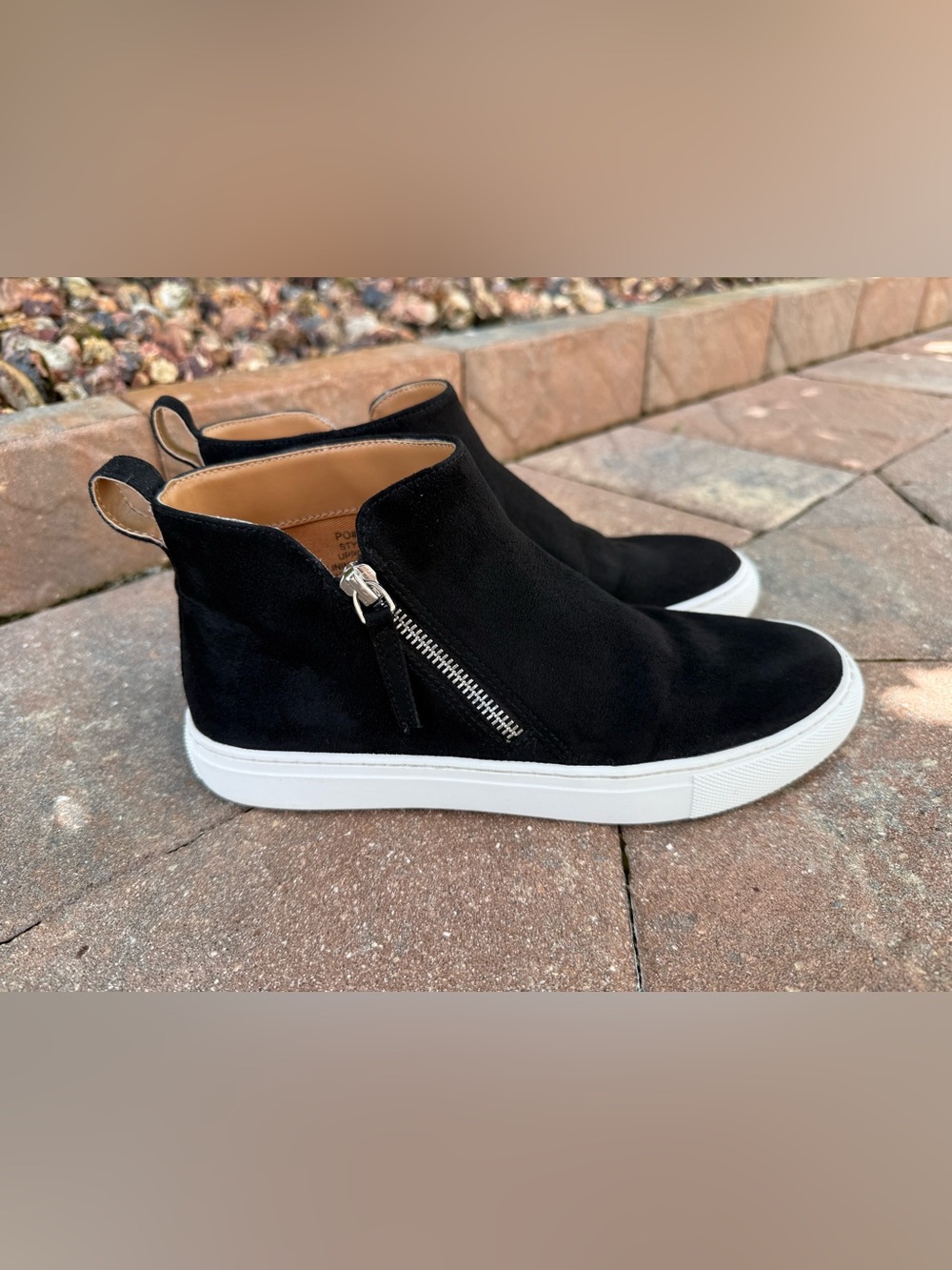 J. Crew Factory Black Faux Suede High Top Sneakers Side Zip Women's Size 7.5 7H